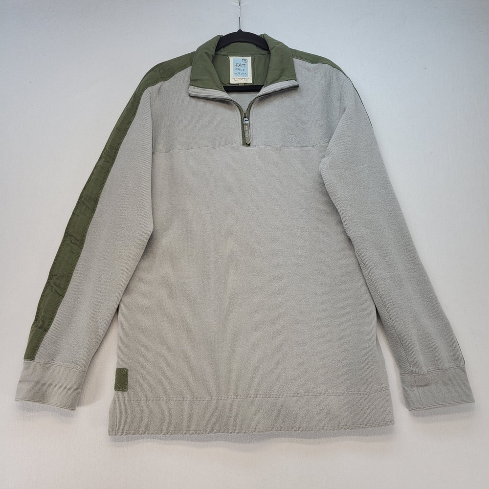 Fat Face Quarter Zip Pullover Mens Medium Gray Olive Green Heavyweight Sweater